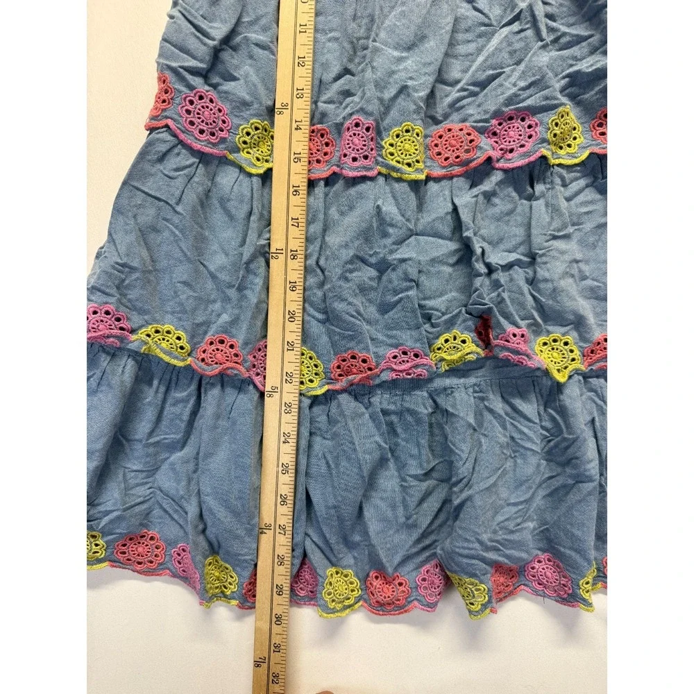Old Navy Tiered‎ Dress Girls XL (14-16) Blue Eyelet Trim Square Neck Relaxed Fit